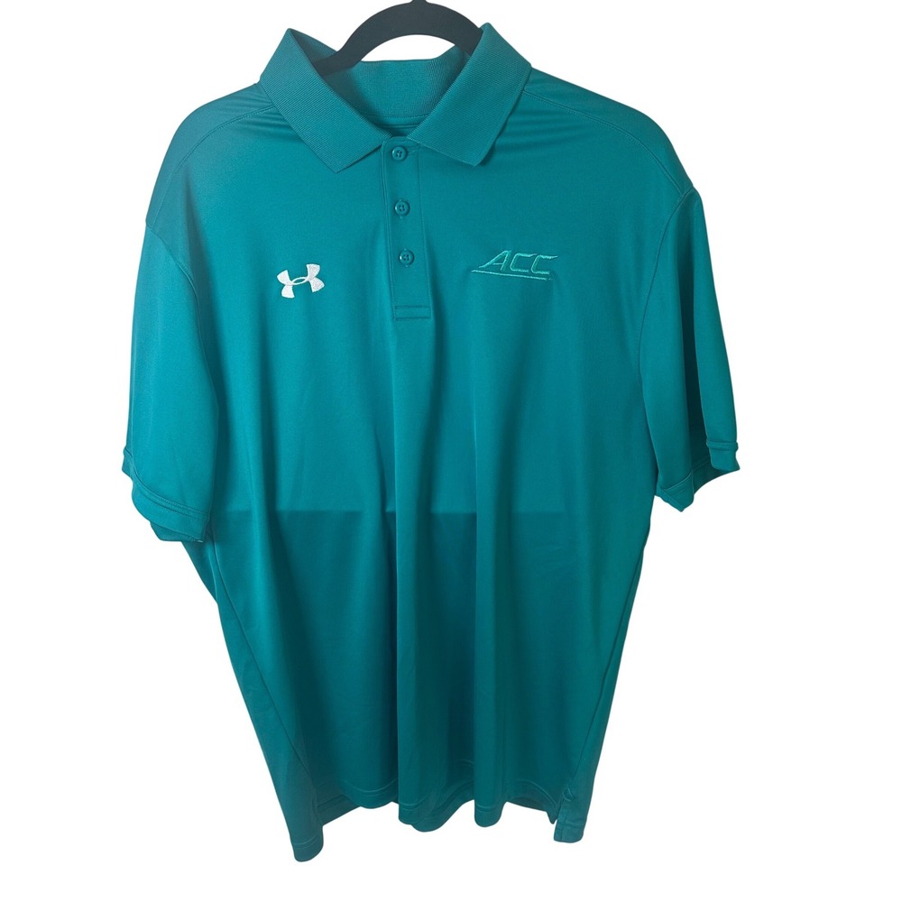 Under Armour Polo Mens LG Teal ACC HeatGear Loose Fit Short Sleeve Athletic Logo